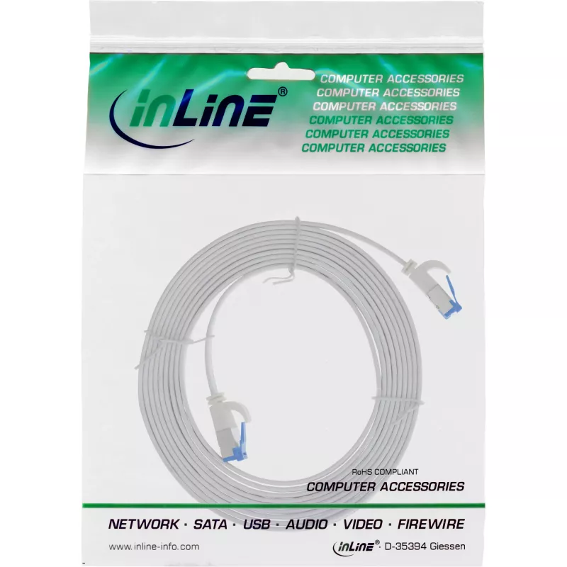 InLine Patch cable flat, U/FTP, Cat.6A, TPE halogen-free, white, 3m