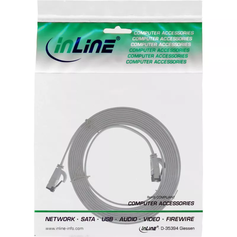 InLine Patch cable flat, U/FTP, Cat.8.1, TPE halogen-free, grey, 1.5m
