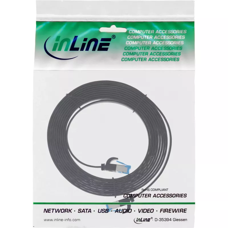 InLine Patch cable flat, U/FTP, Cat.6A, TPE halogen-free, black, 1m