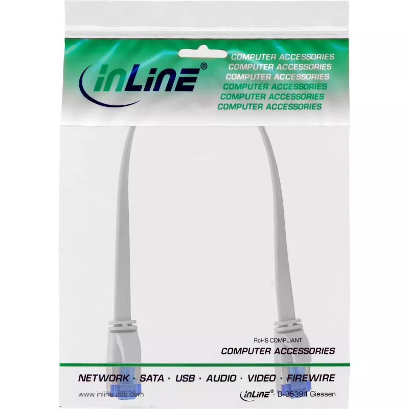 InLine Patch cable flat, U/FTP, Cat.6A, TPE halogen-free, white, 0.25m