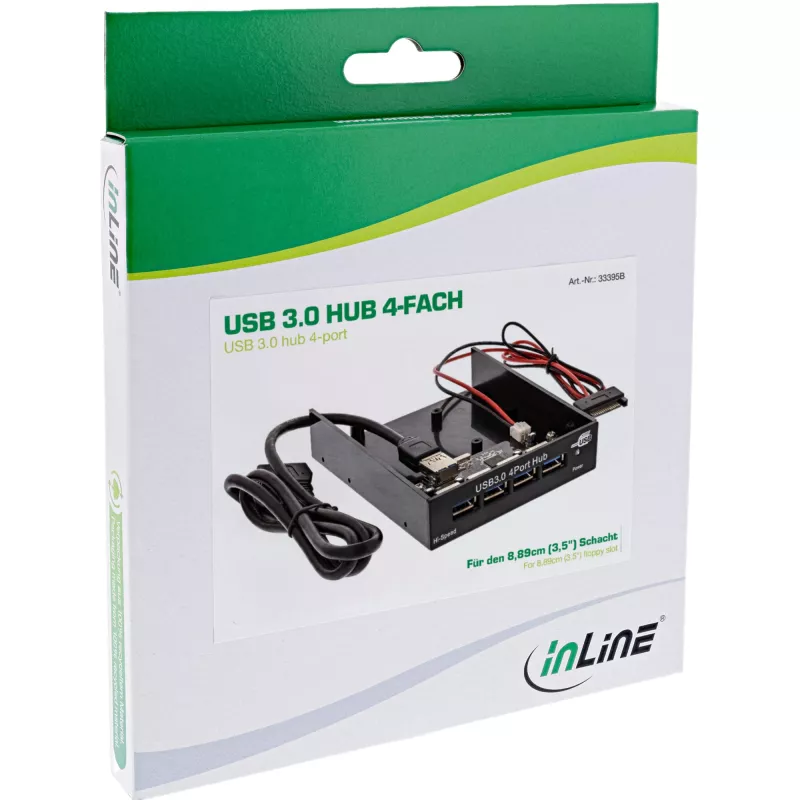 InLine 4-port USB 3.0 panel hub for 3,5 inch floppy slot, black