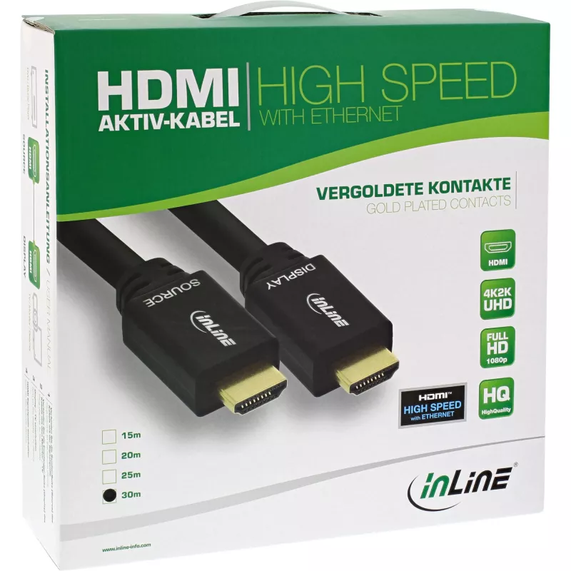 InLine High Speed HDMI Cable w/Eth., active, M/M, black, golden contacts, 40m