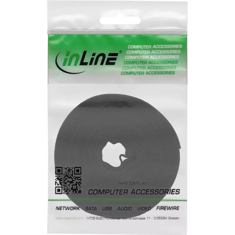 InLine Cable Ties with hook-and-loop fastener band 16mm black 10m