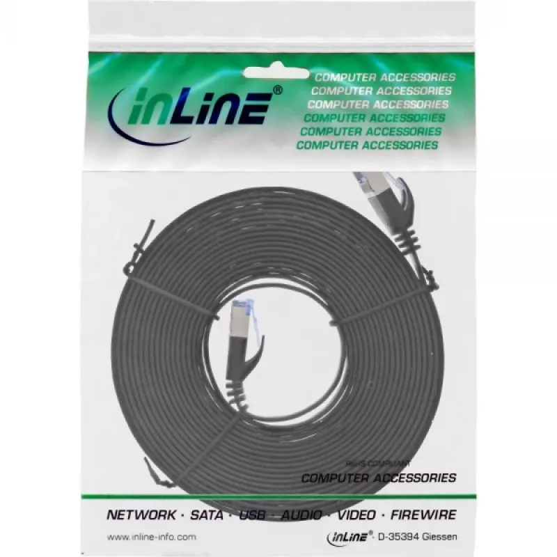 InLine Flat patch cable, U/FTP, Cat.6A, black, 5m