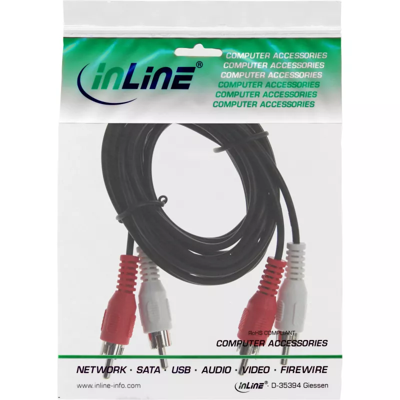 InLine Audio cable 2x RCA M/M 5m Black Male Gold Plated