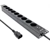 InLine 19 inch socket strip, 9-way CEE7/7, C14 plug, overload protection