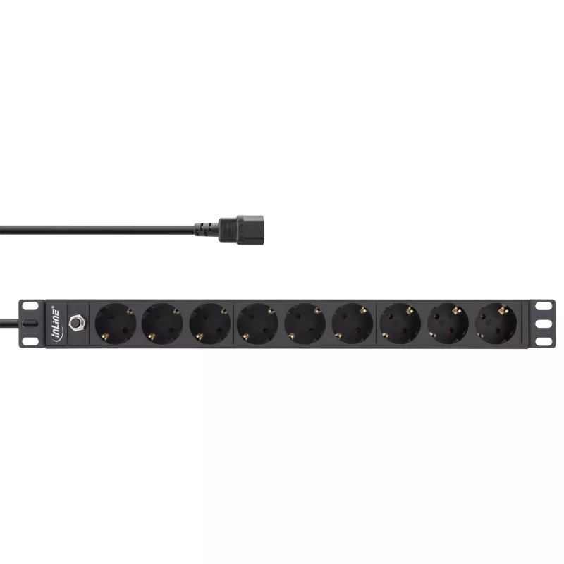 InLine 19 inch socket strip, 9-way CEE7/7, C14 plug, overload protection