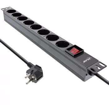 InLine 19 inch Socket strip, 8-way earthing contact, with switch, 2m, black