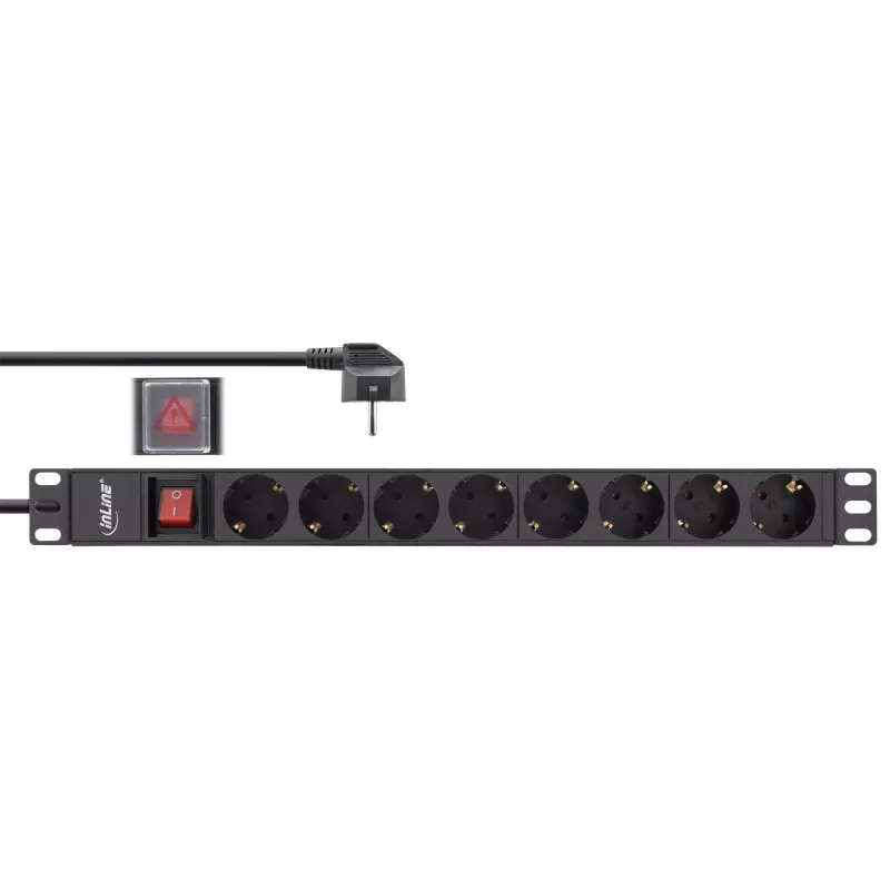 InLine 19 inch Socket strip, 8-way earthing contact, with switch, 2m, black