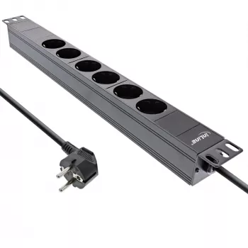 InLine 19 inch Socket strip, 6-way earthing contact, without switch, 2m, black