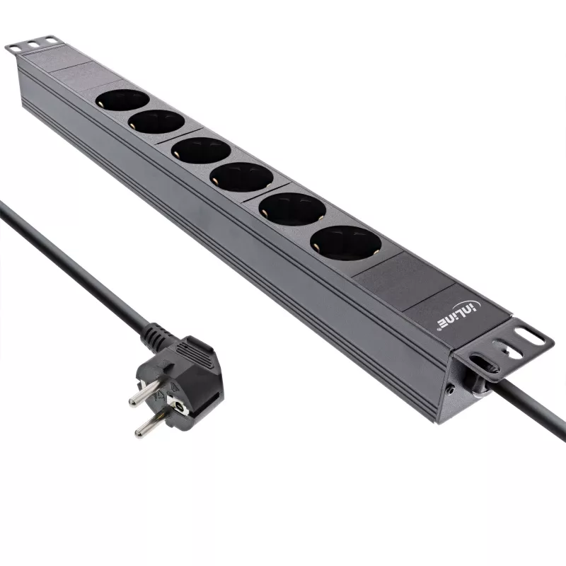 InLine 19 inch Socket strip, 6-way earthing contact, without switch, 2m, black