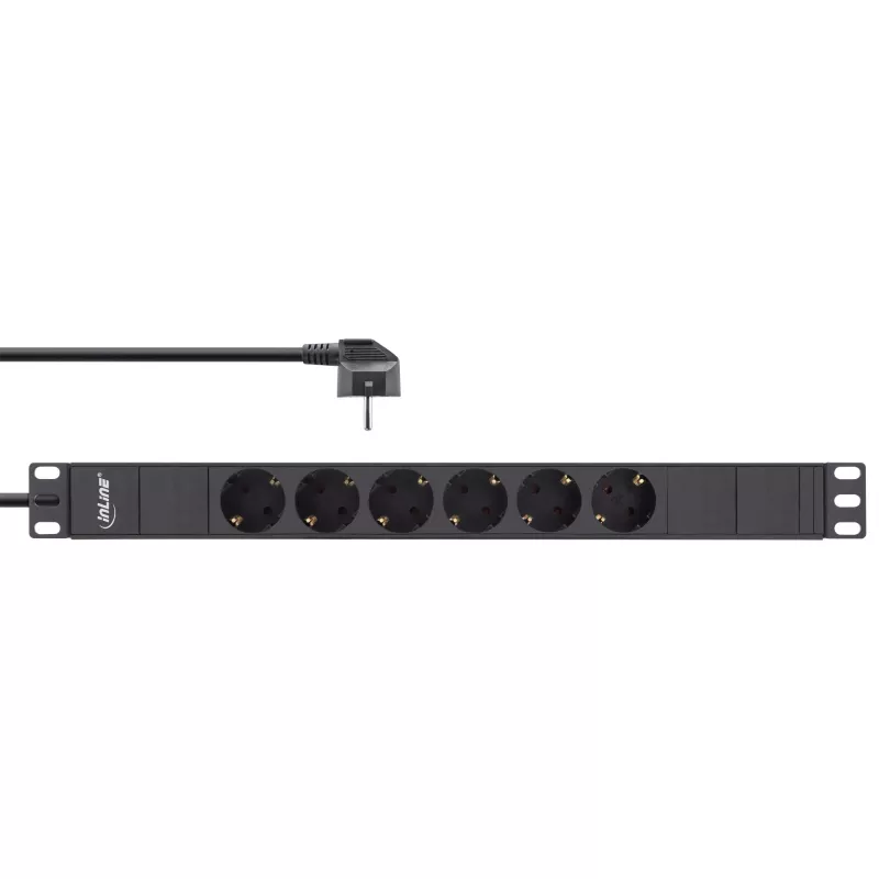 InLine 19 inch Socket strip, 6-way earthing contact, without switch, 2m, black