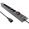 InLine 19 inch Socket strip, 6-way CEE7/7, C14 overload protection, switch, 2m