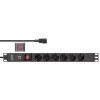 InLine 19 inch Socket strip, 6-way CEE7/7, C14 overload protection, switch, 2m