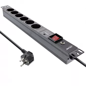 InLine 19 inch socket strip, 6-way, surge and overload protection, switch