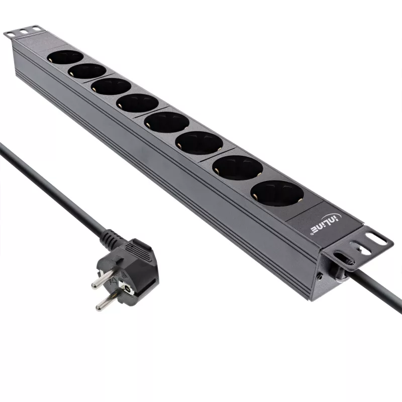 InLine 19 inch Socket strip, 8-way earthing contact, without switch, 2m, black