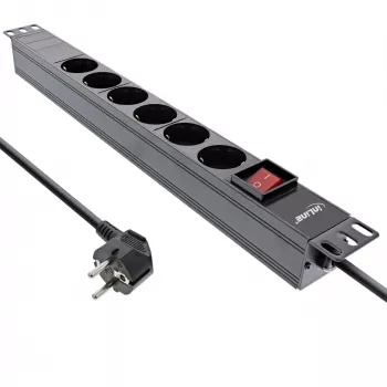 InLine 19 inch Socket strip, 6-way earthing contact, with switch, 2m, black