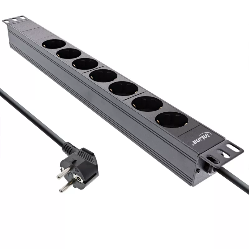 InLine 19 inch Socket strip, 7-way earthing contact, without switch, 2m, black