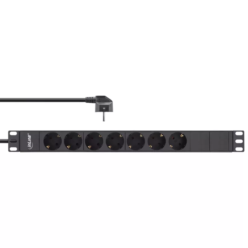 InLine 19 inch Socket strip, 7-way earthing contact, without switch, 2m, black
