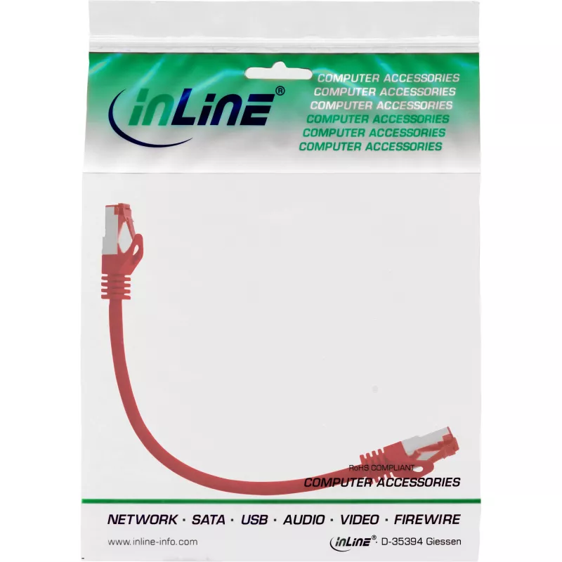 InLine Patch Cable S/FTP PiMF Cat.6 250MHz PVC copper red 0.25m