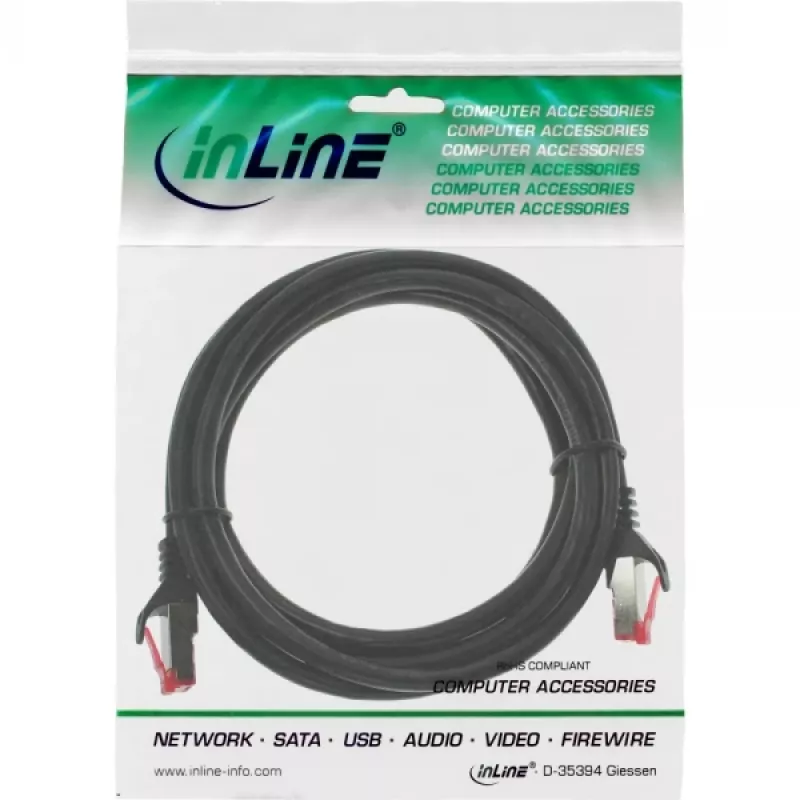 InLine Patch Cable S/FTP PiMF Cat.6 250MHz PVC copper black 0.3m