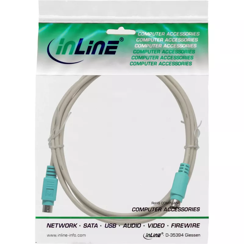 InLine PS/2 Cable male / male grey with green plug 2m
