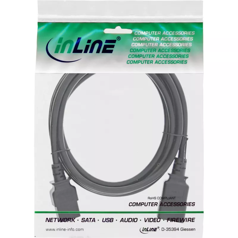 InLine power cable C19 / C20 3-pin IEC male / female black 0.3m