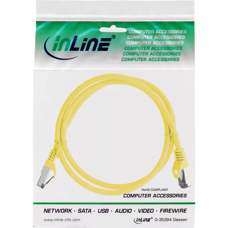 InLine Patch cable, S/FTP (PiMf), Cat.8.1, 2000MHz, halogen-free, yellow, 0.5m