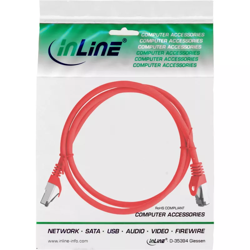 InLine Patch cable, S/FTP (PiMf), Cat.8.1, 2000MHz, halogen-free, red, 2m