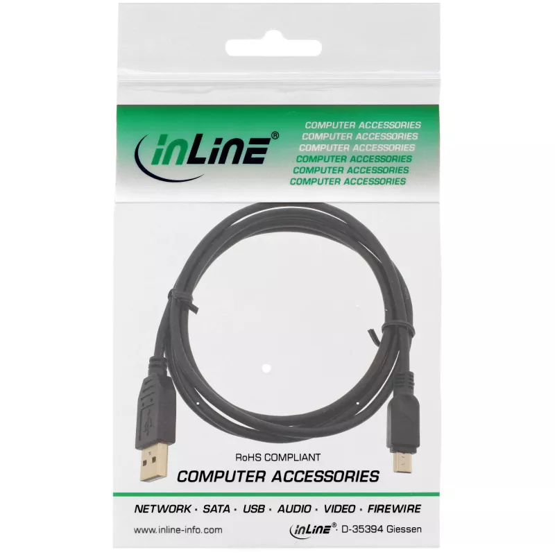 InLine USB 2.0 Mini Cable, Type A male / mini-B male (5pin), black/gold, 5m
