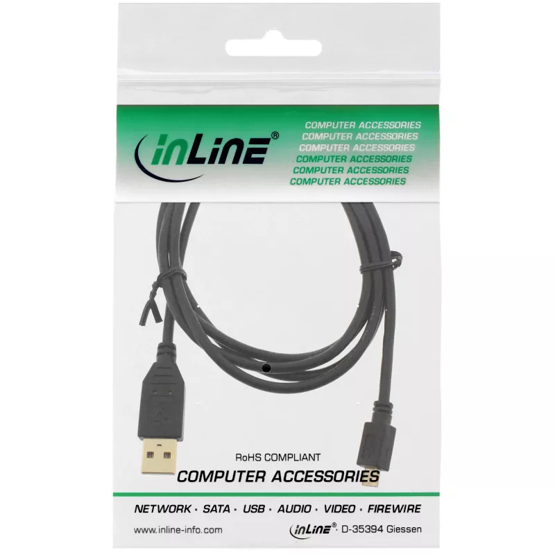 InLine Micro USB 2.0 Cable USB Type A male / Micro-B male, black, 1.5m