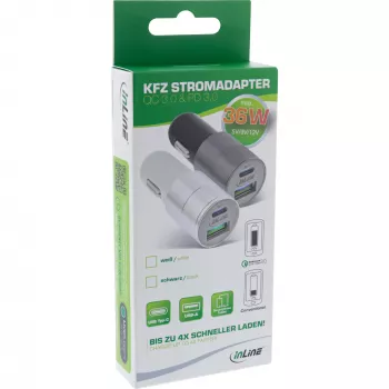 InLine USB car charger power-adaptor Quick Charge 3.0, white