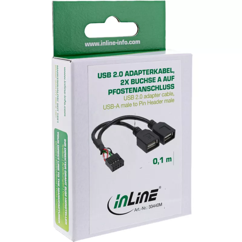 InLine USB 2.0 Adapter Cable internal 2x USB Type A female / mainboard header