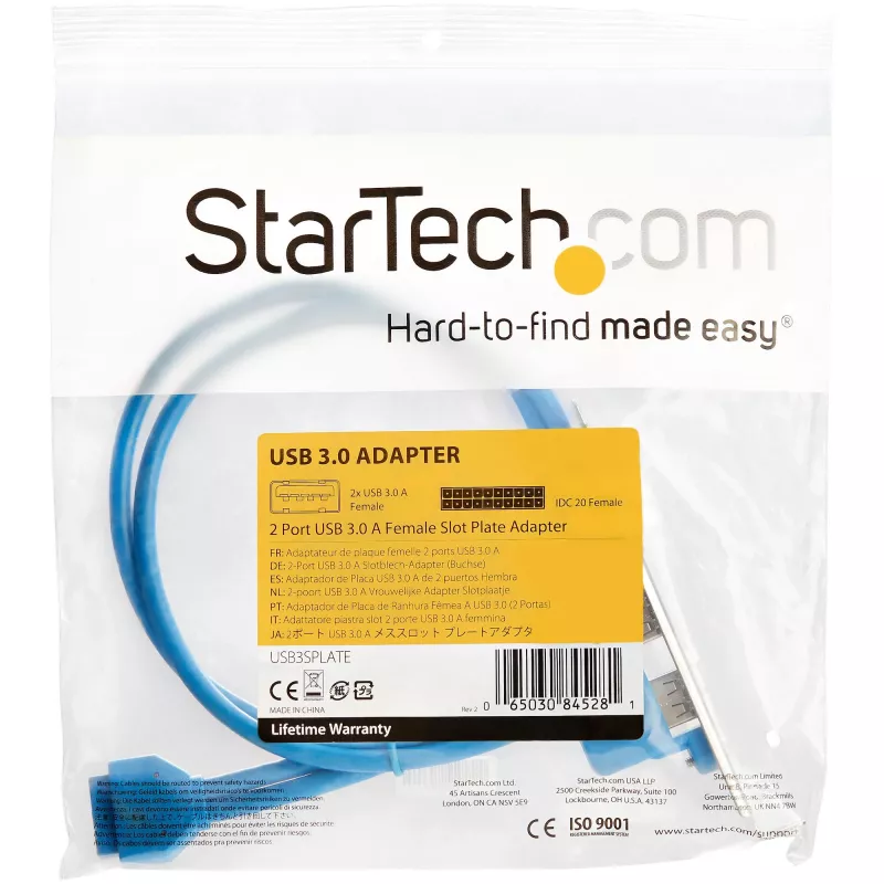 StarTech.com 2 Port USB 3.0 A Female Slot Plate Adapter, IDC, USB 3.2 Gen 1 (3.1 Gen 1), Blue, Stainless steel, 0.5 m, CE, REACH, 500 mm