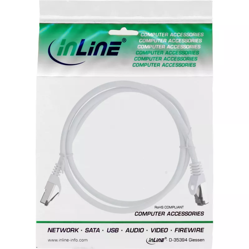 InLine Patch cable, S/FTP (PiMf), Cat.8.1, 2000MHz, halogen-free, white, 1m