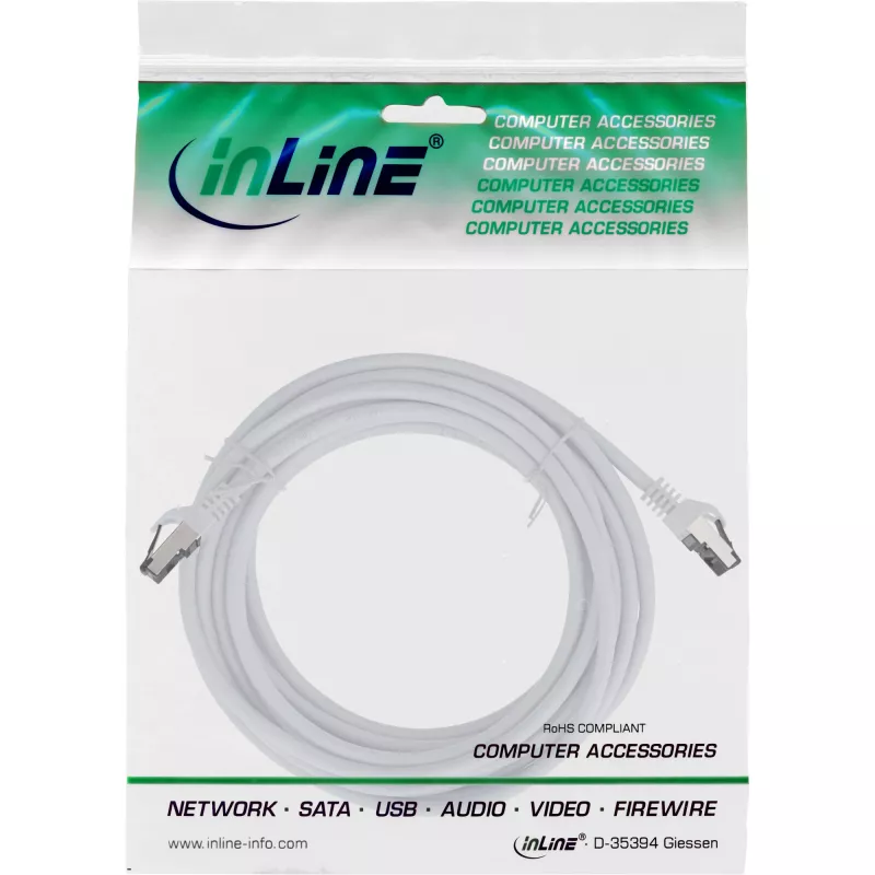 InLine Patch cable, S/FTP (PiMf), Cat.8.1, 2000MHz, halogen-free, white, 10m