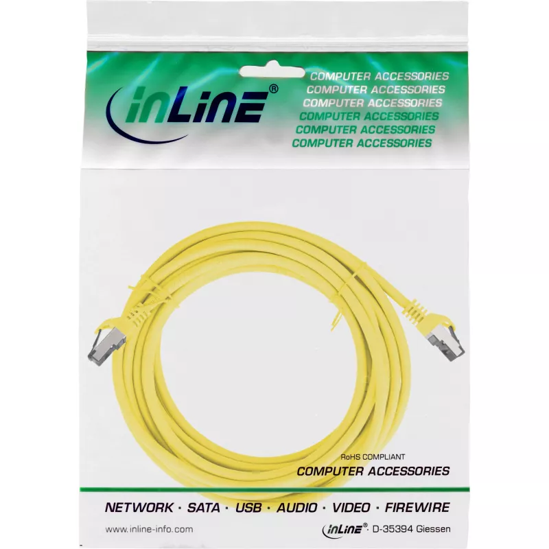 InLine Patch cable, S/FTP (PiMf), Cat.8.1, 2000MHz, halogen-free, yellow, 10m