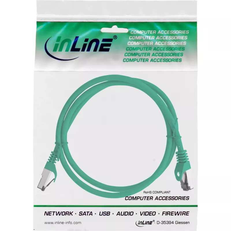 InLine Patch cable, S/FTP (PiMf), Cat.8.1, 2000MHz, halogen-free, green, 0.5m