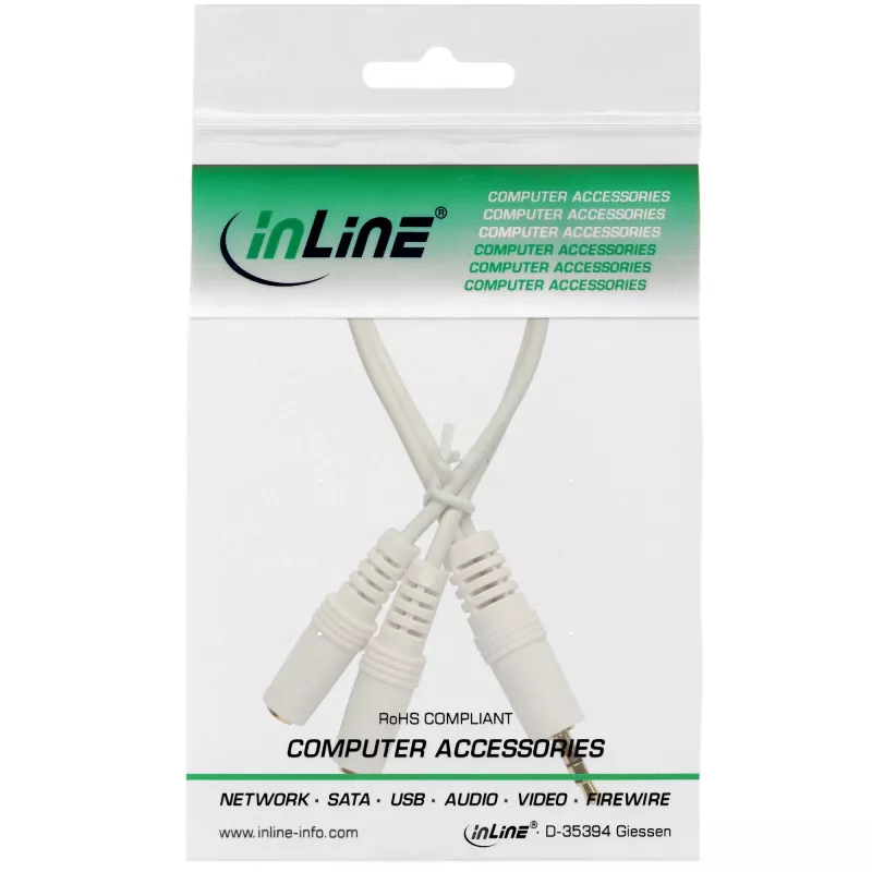 InLine Stereo Y cable 3.5mm stereo M to two 3.5mm stereo F white/golden, 0.1m