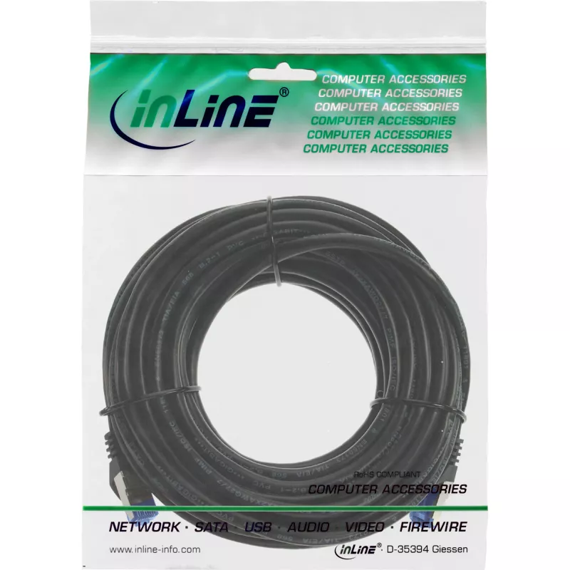 InLine Patch cable, Cat.6A, S/FTP, TPE flexible, black, 50m