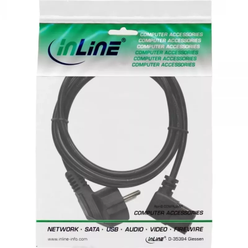 InLine power cable, CEE 7/7 angled / 3pin IEC C13 male angled, 1.8m