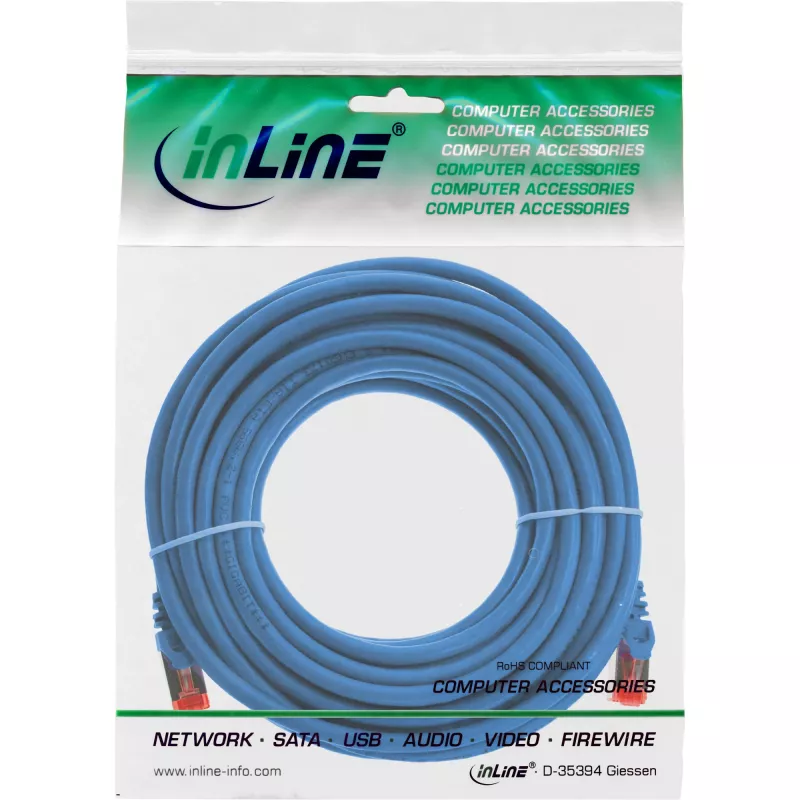 InLine Patch Cable S/FTP PiMF Cat.6 250MHz copper halogen free blue 10m
