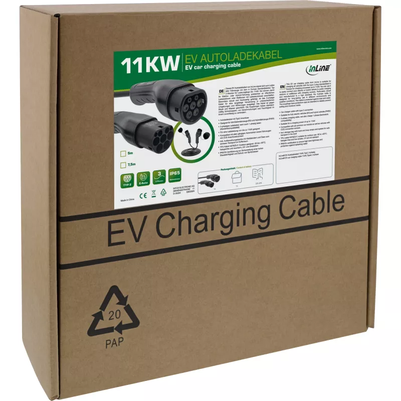 InLine EV car charging cable 11kW Type2, 3-phase, 5m