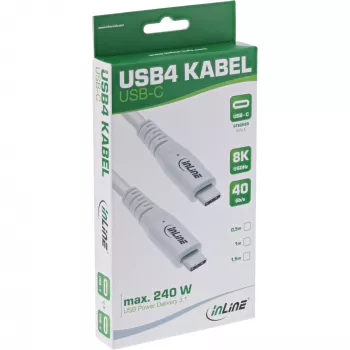 InLine USB4 cable, USB-C male/male, PD 240W, 8K60Hz, TPE, white, 1.5m