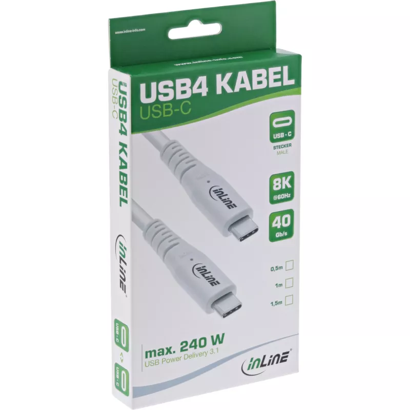 InLine USB4 cable, USB-C male/male, PD 240W, 8K60Hz, TPE, white, 1.5m
