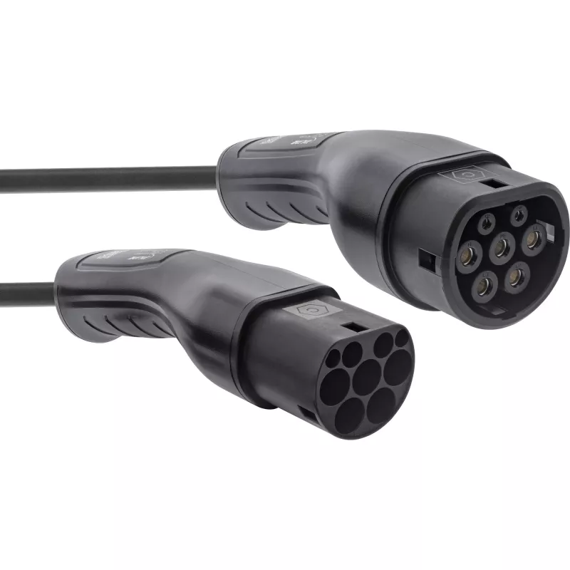 InLine EV spiral car charging cable 22kW Type2, 3-phase, 5m