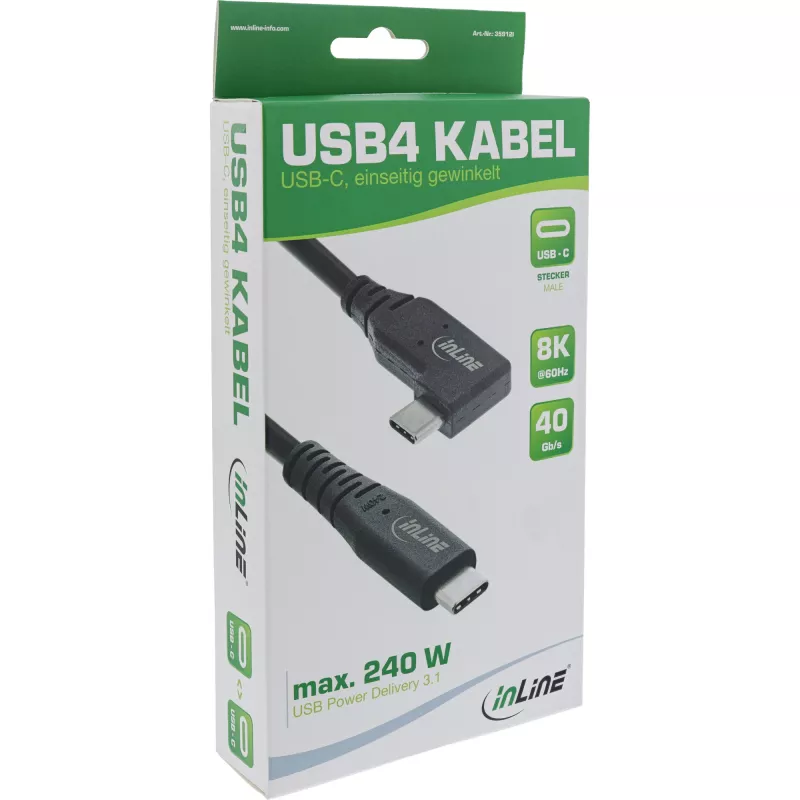 InLine USB4 cable, USB-C, single angled, PD 240W, 8K60Hz, TPE, black, 1.5m