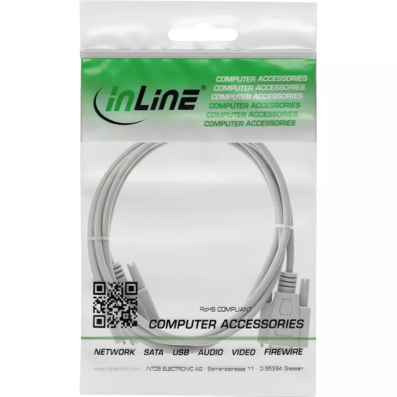 InLine Serial extension, 9pin male / female, moulded, 1:1 assigned, 2m