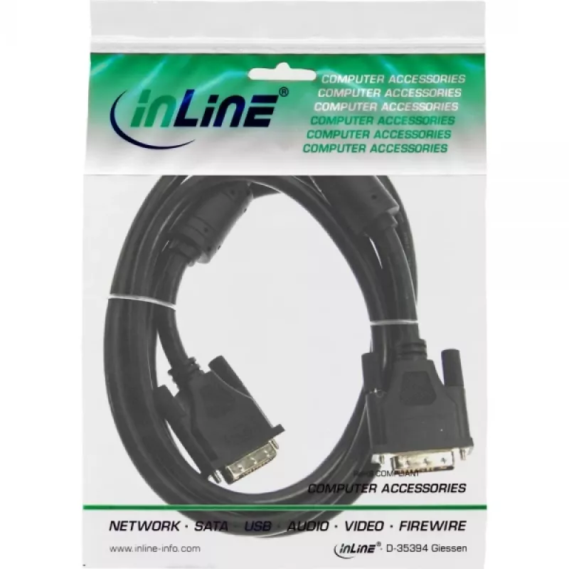 InLine DVI-I cable, 18+5 M/M, Single Link, 2 ferrite cores, 2m