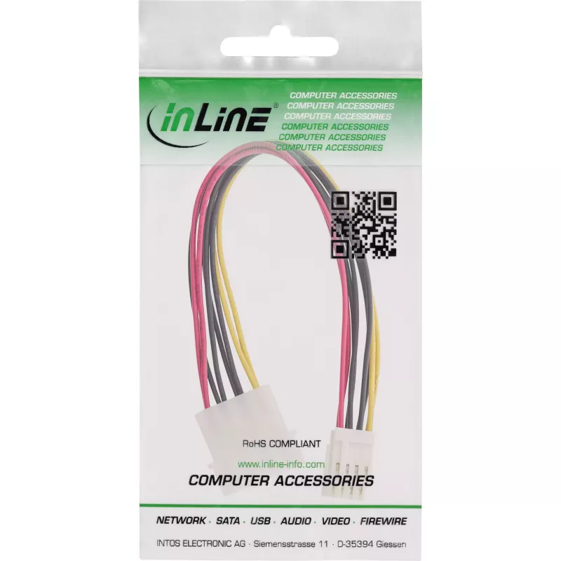 InLine Internal Power Y-Cable 1x 5.25 inch Molex / 2x 3.5 inch Floppy 0.20m